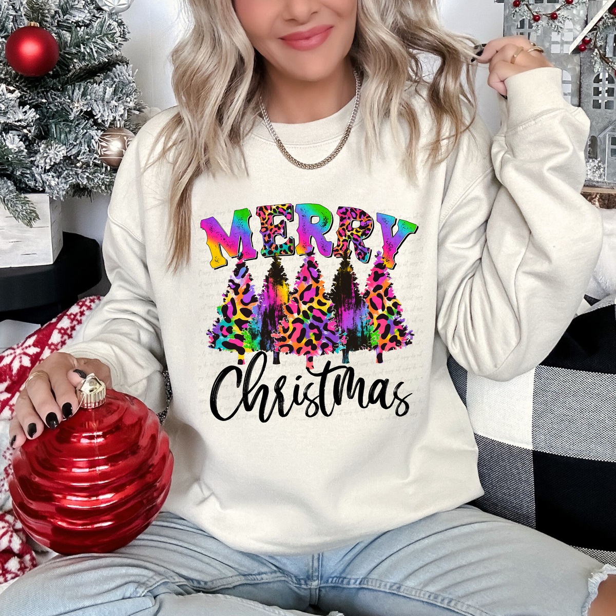 Merry Christmas Trees Rainbow Leopard 115840 DTF Transfer