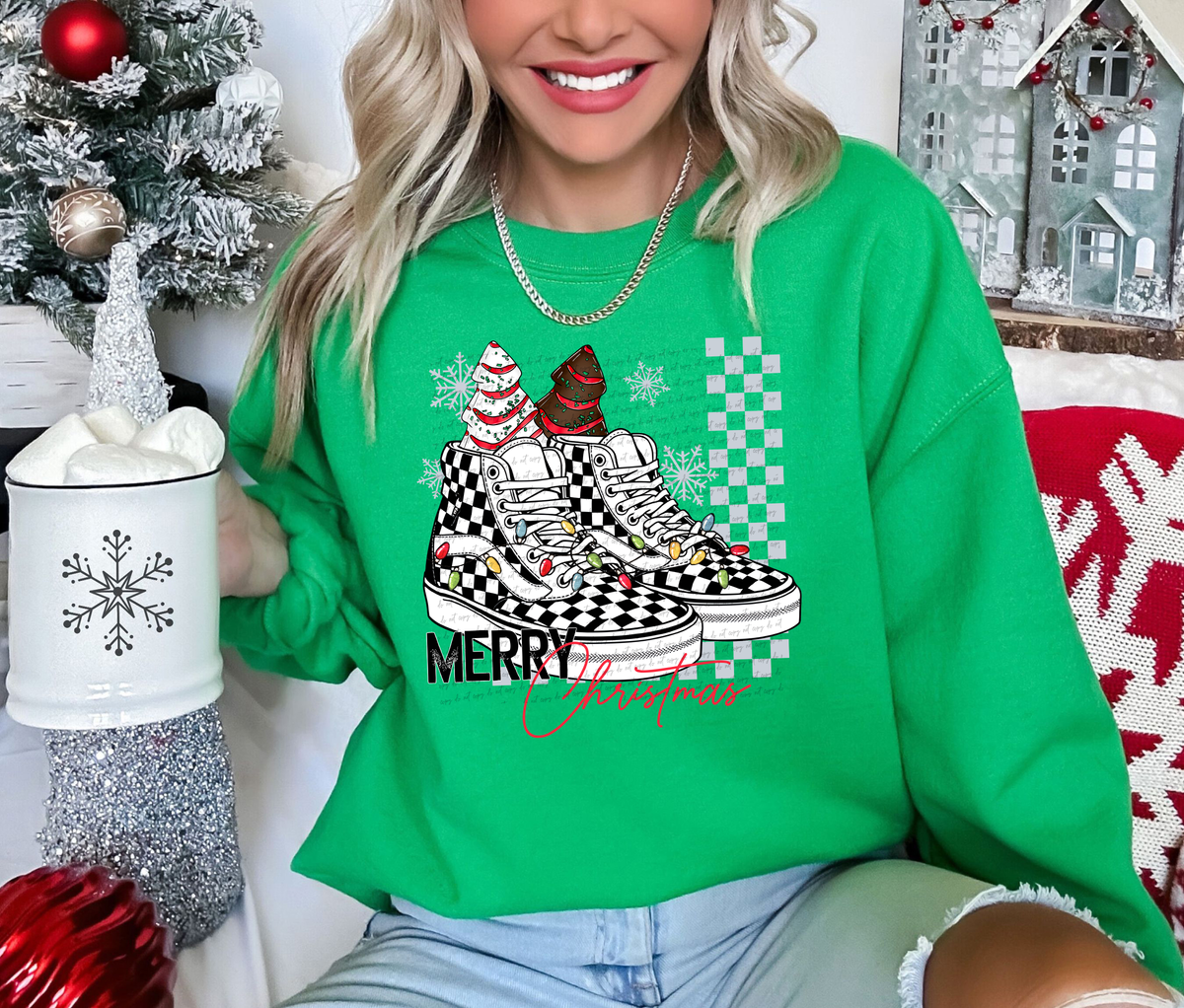 Merry Christmas Checkered Sneakers 66133 DTF transfer