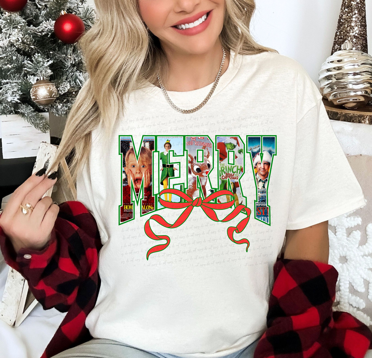 Merry Home Alone Red Curly Bow 110131 DTF transfer