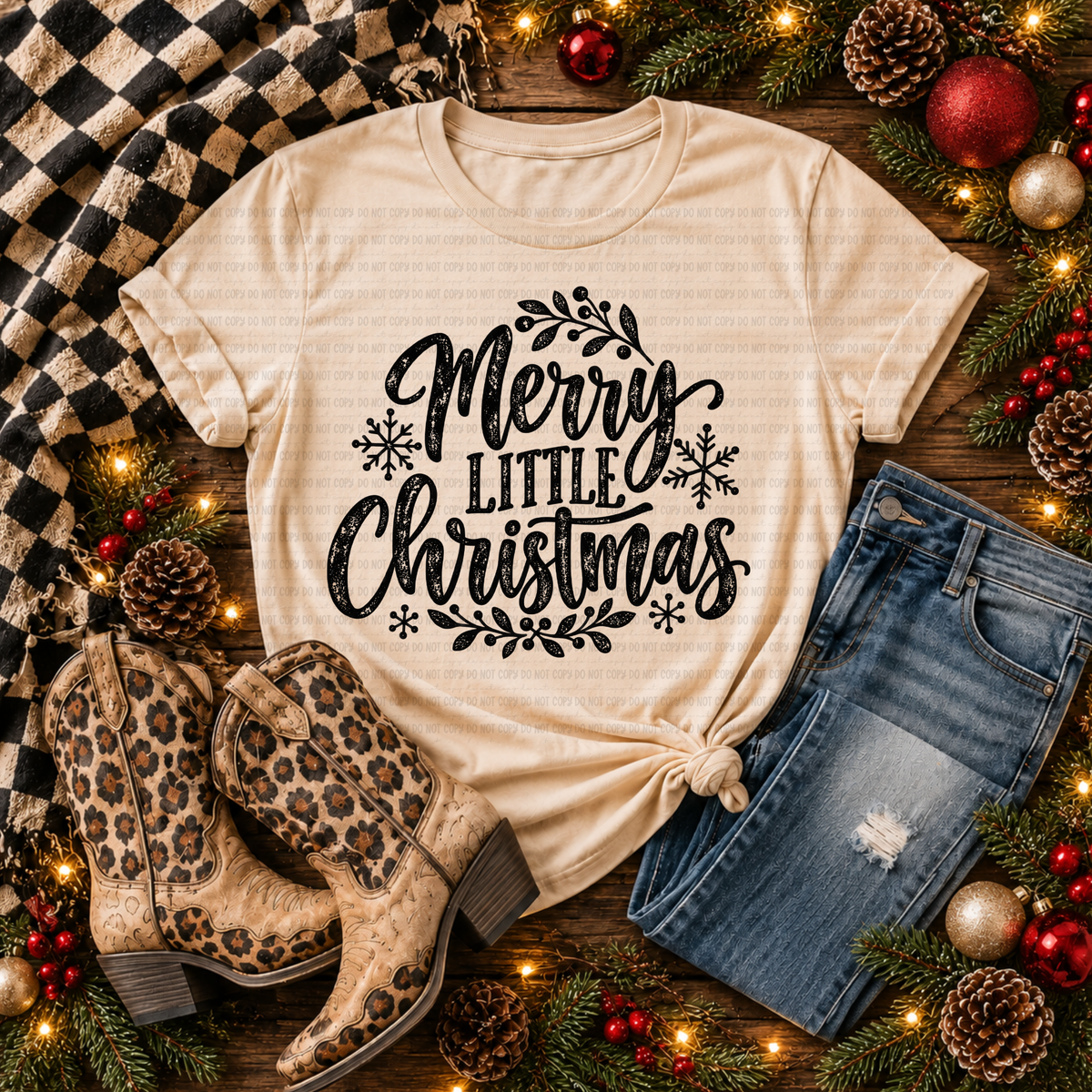 Merry little Christmas distressed BLACK (Revel) DTF Transfer