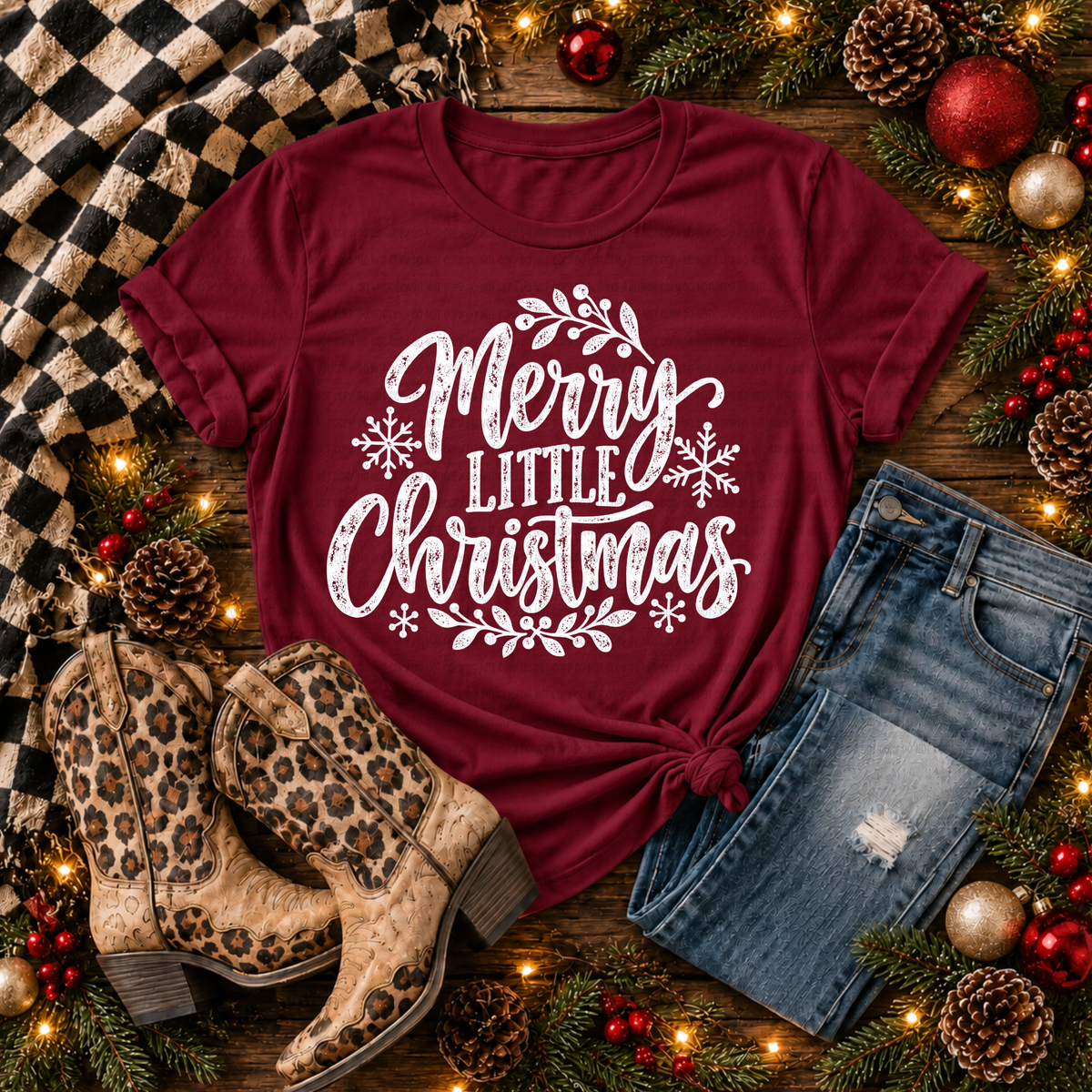 Merry little Christmas distressed white (Revel) DTF Transfer