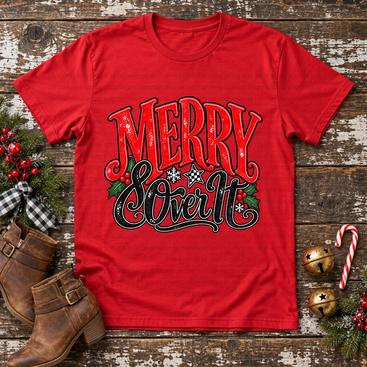 Merry and over it red with holly berries (Revel) DTF
