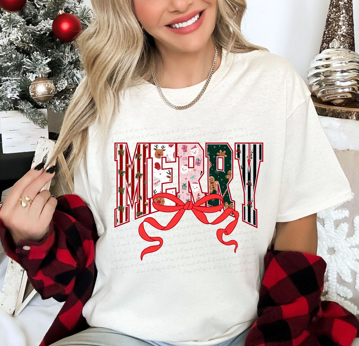 Merry Red Curly Bow Stripes 108948 DTF transfer