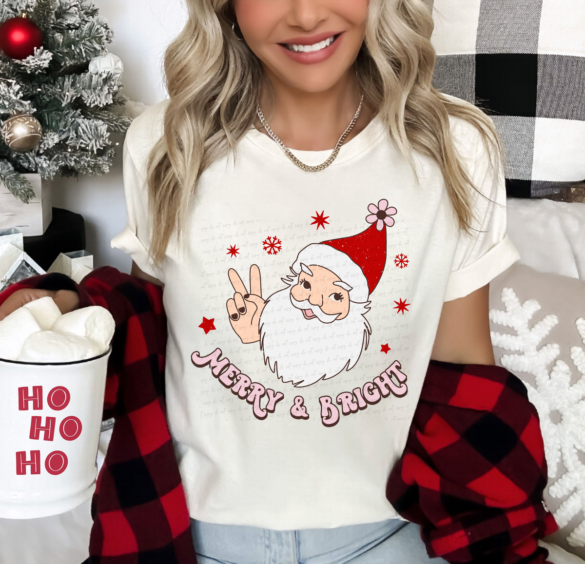 Merry and Bright Retro Santa Peace Hand 114681 DTF transfer