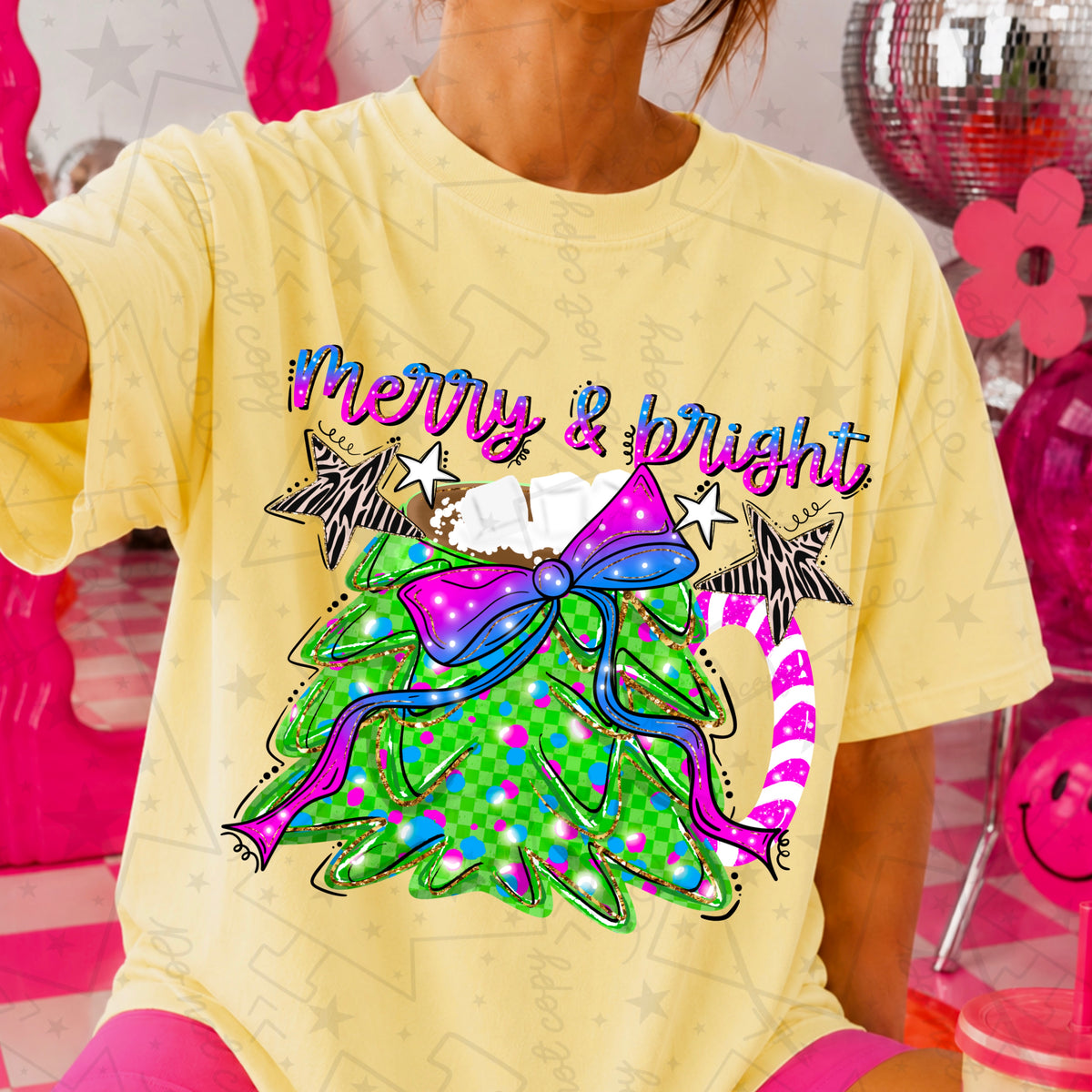 Merry & bright tree mug (HW) DTF Transfer