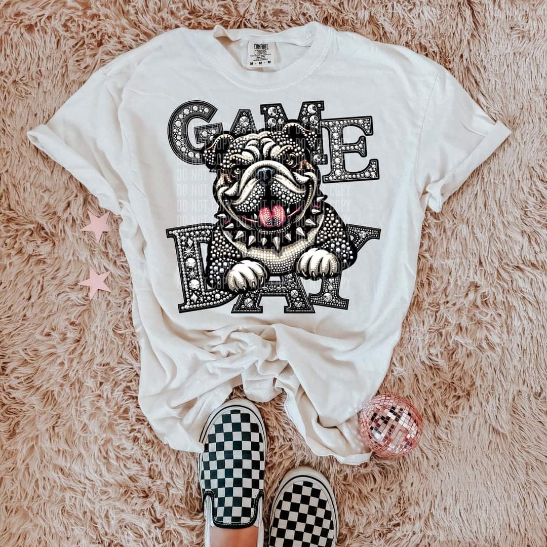 Game day bulldogs silver rhinestones mascot 44440 DTF transfer