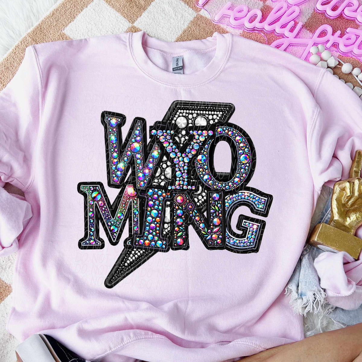 Wyoming rhinestone lightning bolt (CITY) 44055 DTF transfer