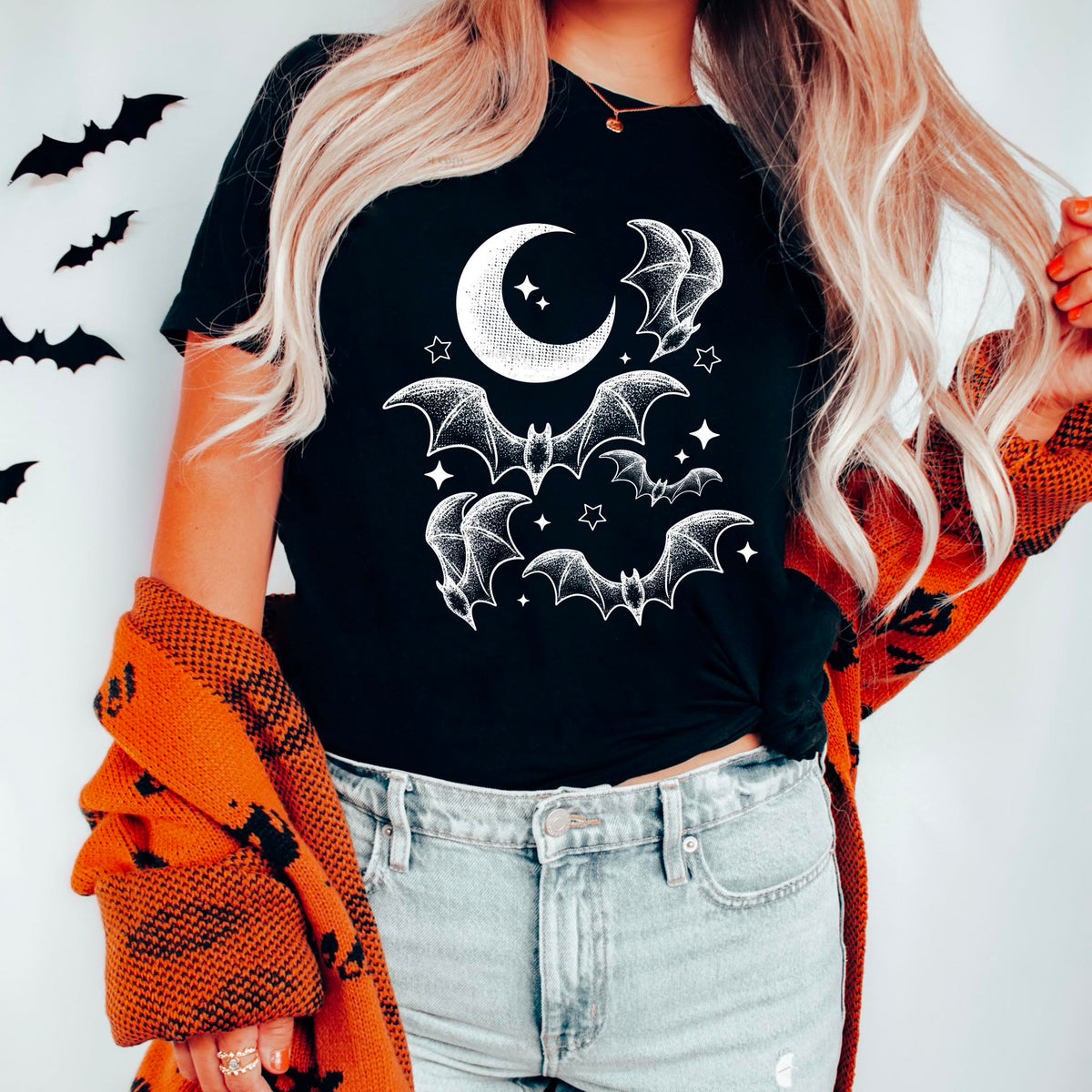 White bats and moon CSC DTF transfer