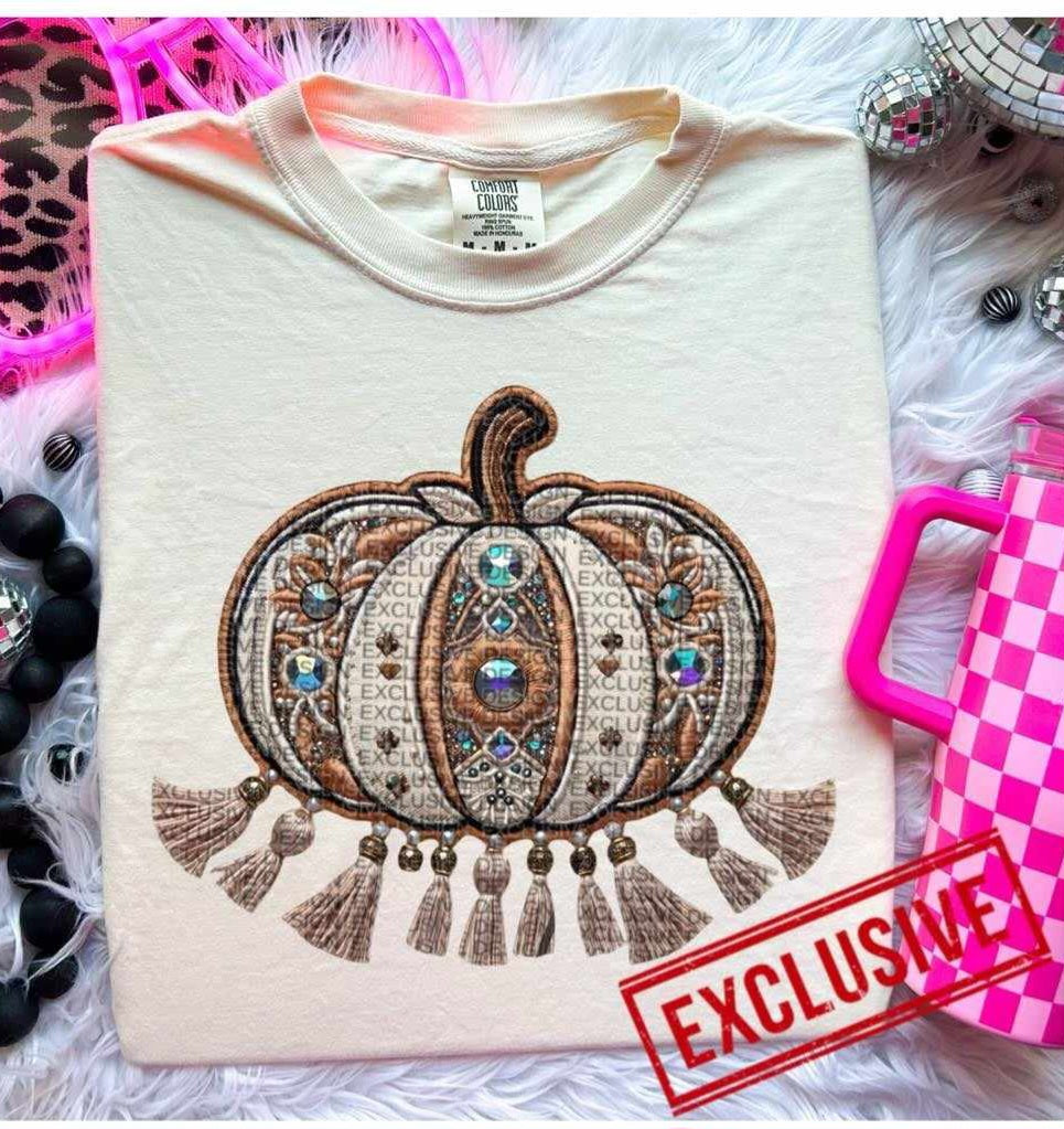 Embroidered pumpkin long and short tassels 43769 DTF transfer