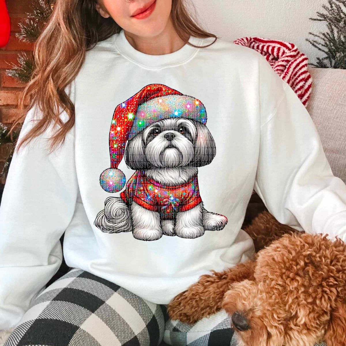 Rhinestone shih tzu santa hat 44804 DTF transfer
