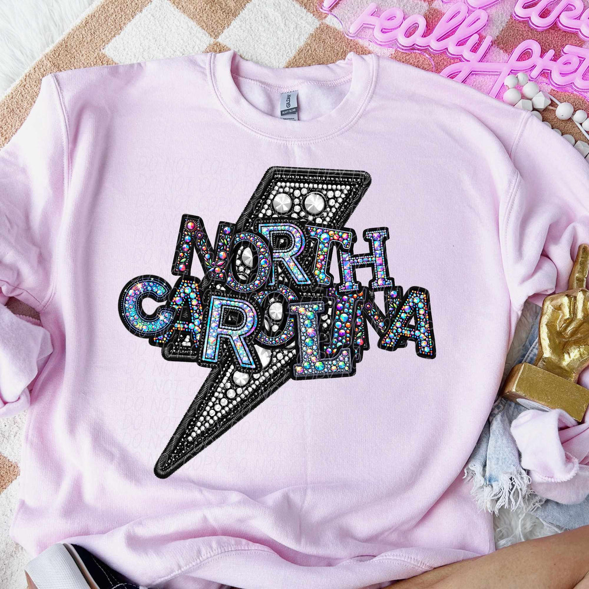 North carolina rhinestone lightning bolt (CITY) 44056 DTF transfer