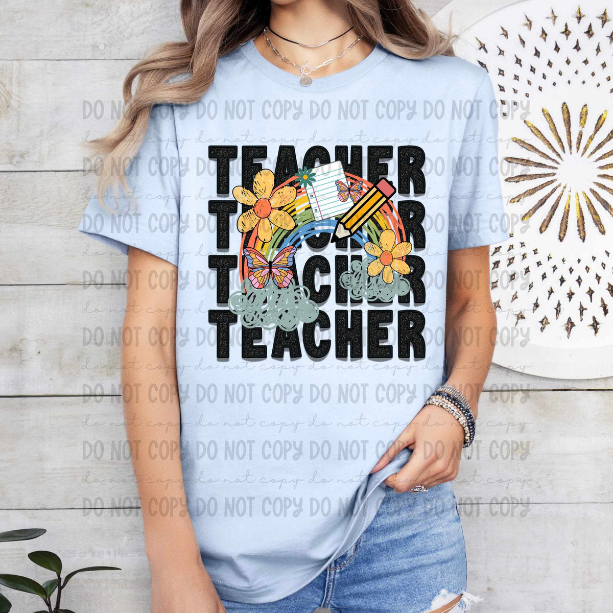 Teacher stacked with rainbow 44185 DTF transfer
