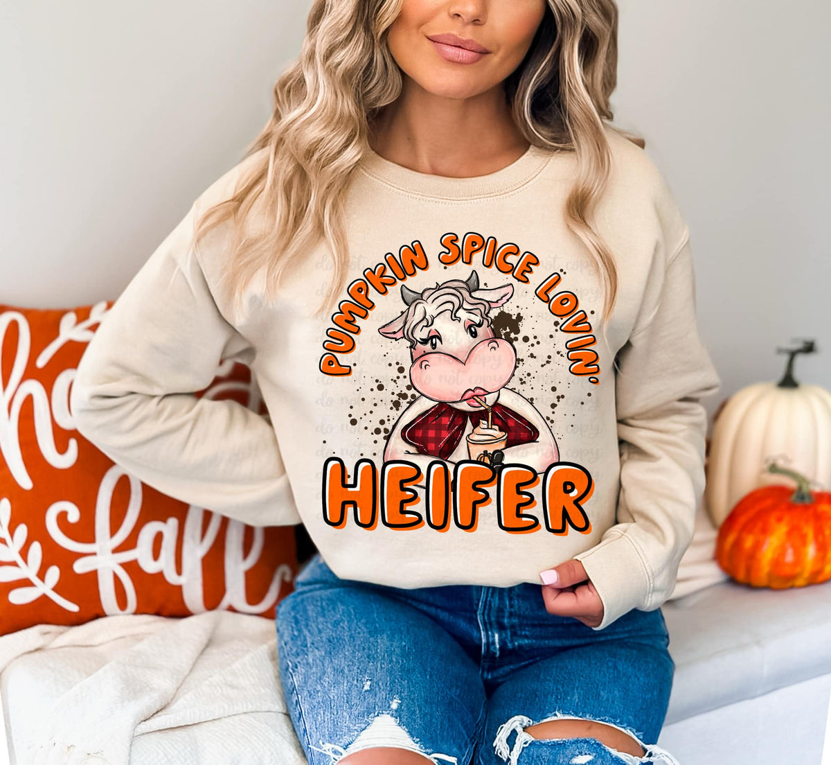 Pumpkin spice lovin heifer exclusive DTF transfer