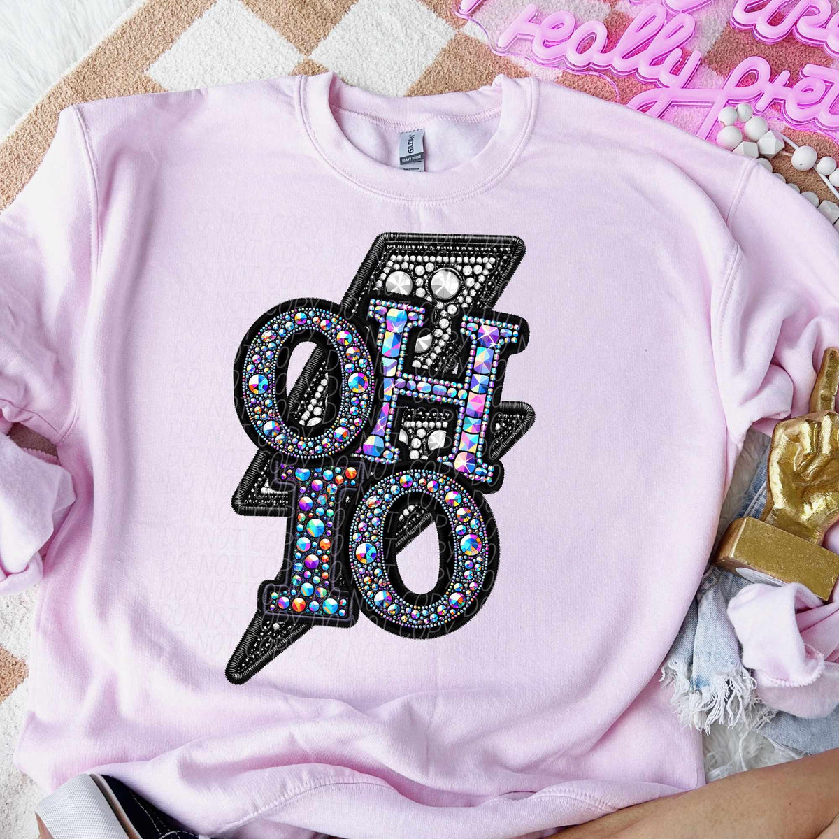 Ohio rhinestone lightning bolt (CITY) 44054 DTF transfer