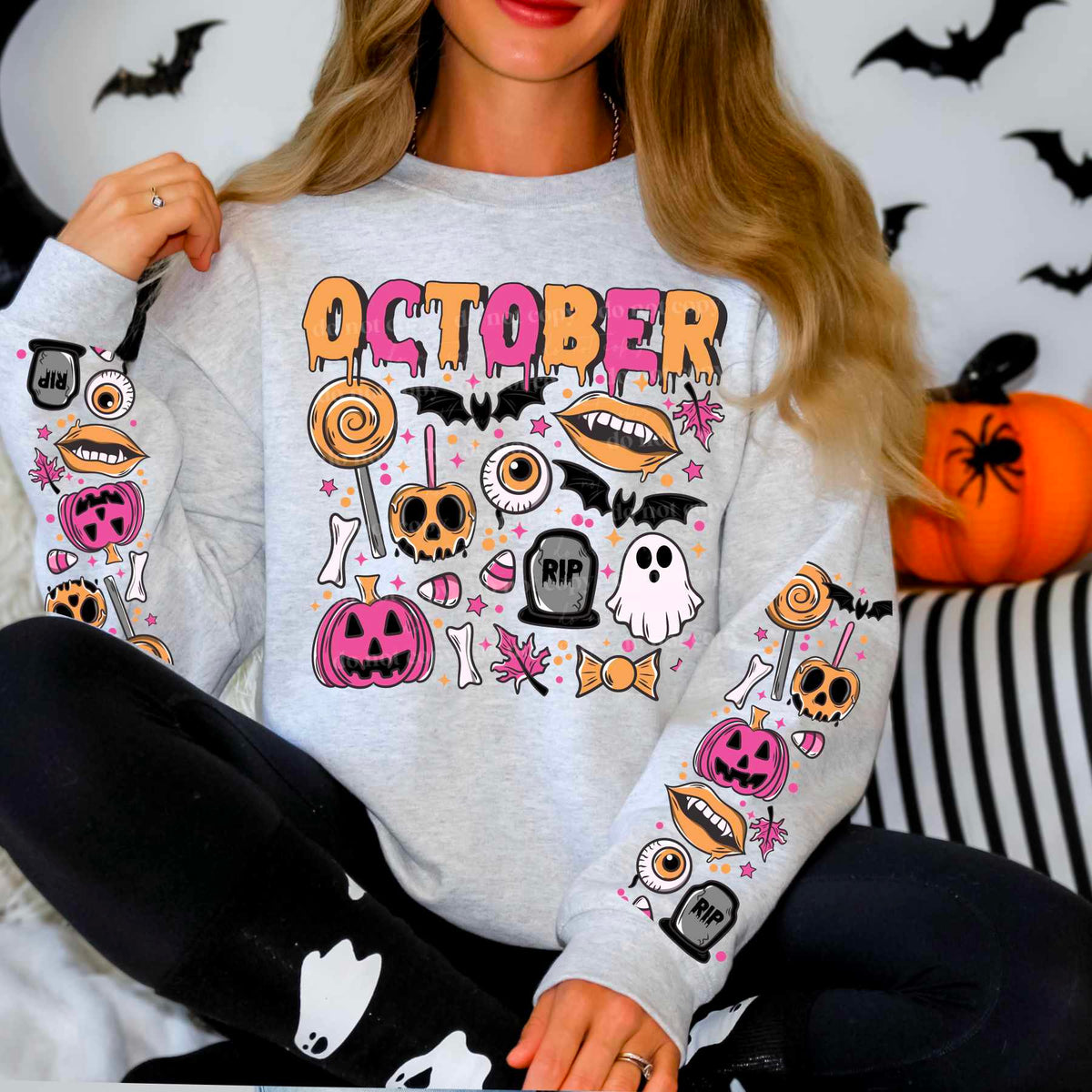 October orange and pink halloween items FRONT ONLY (CSC) 44879 DTF transfer