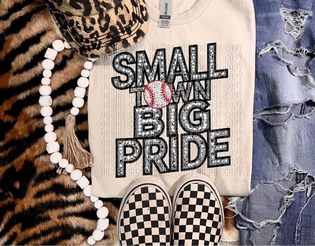 Small town big spirit baseball rhinestone 44495 DTF transfer