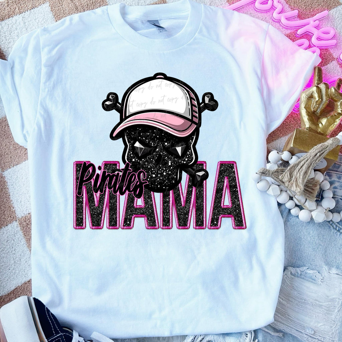 Pirates with skull and bones mama PINK DTF transfers