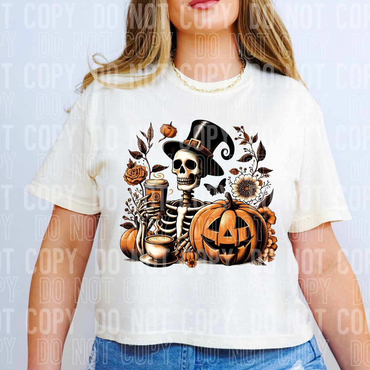 Skellie with top hat and pumpkin 52100 DTF transfer