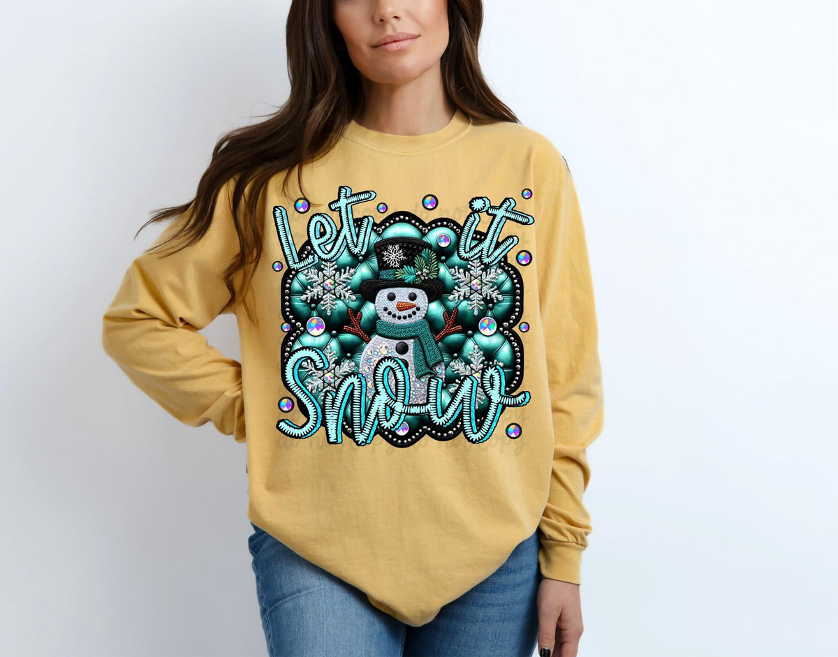 Let it snow snowman blue font exclusive 43743 DTF transfer