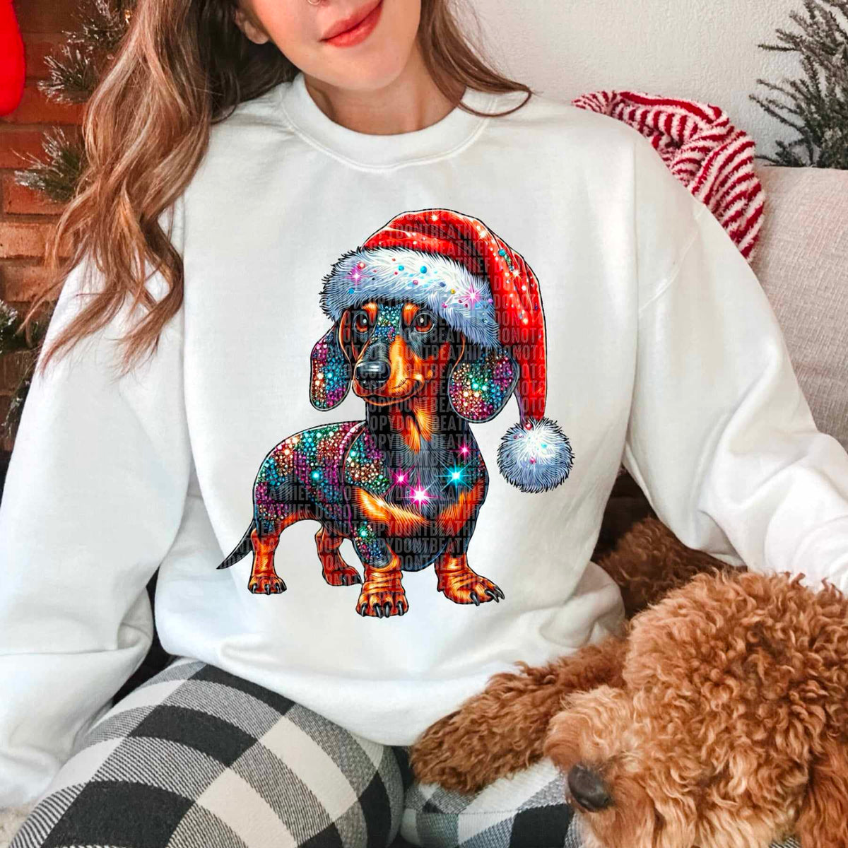 Rhinestone dachshund santa hat 44809 DTF transfer
