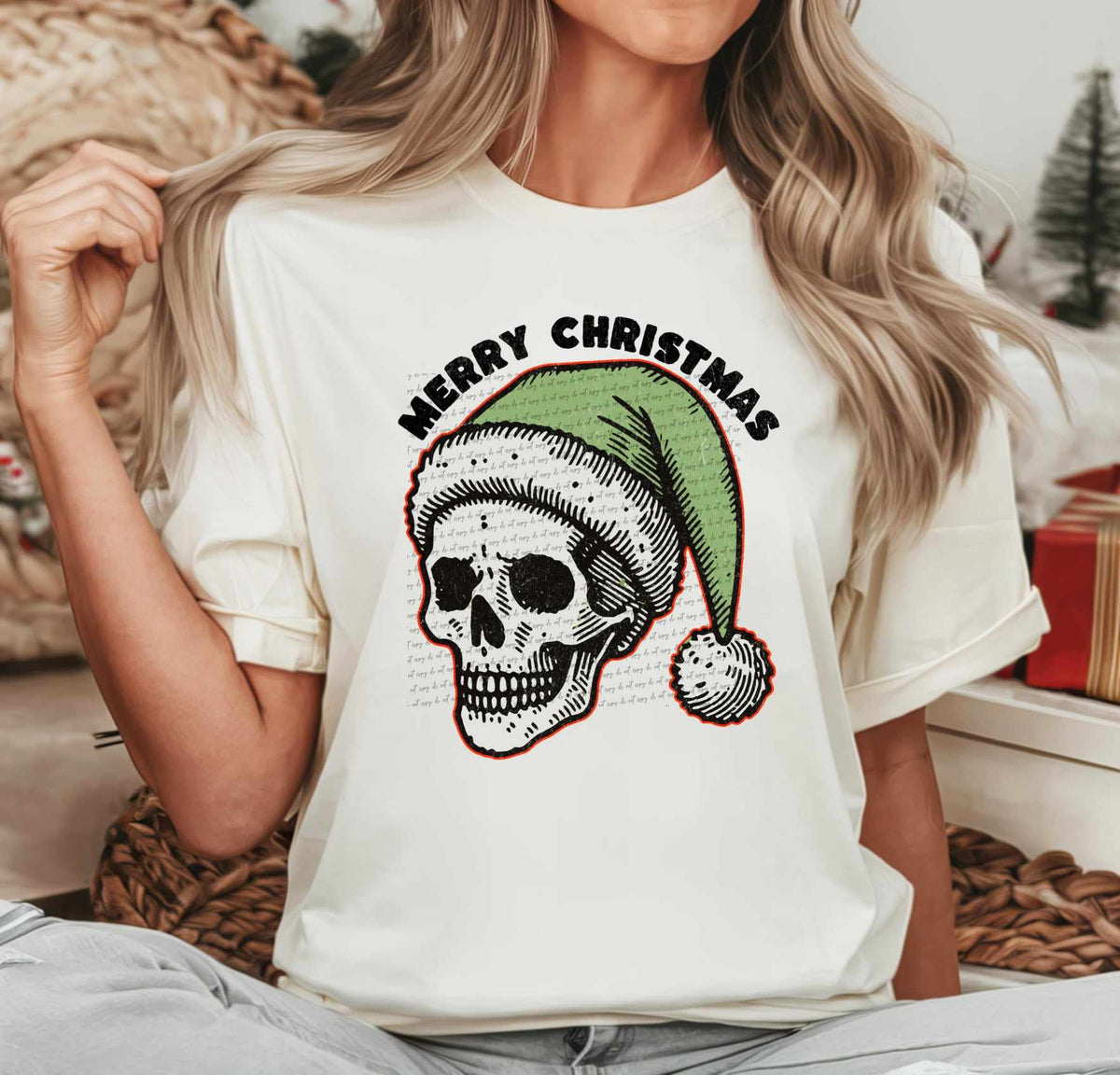 Merry christmas skellie green hat 50268 DTF transfer