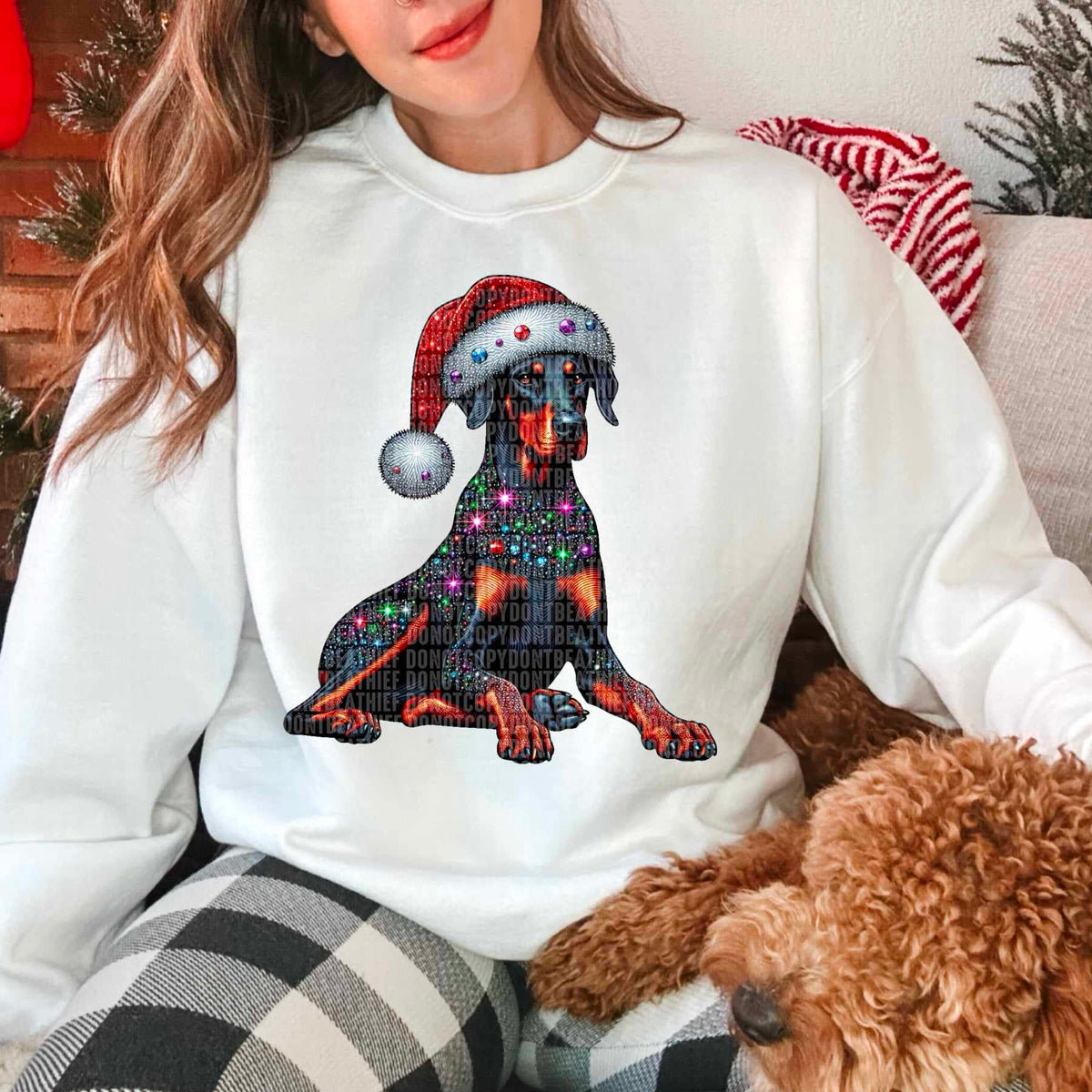 Rhinestone Doberman santa hat 44799 DTF transfer