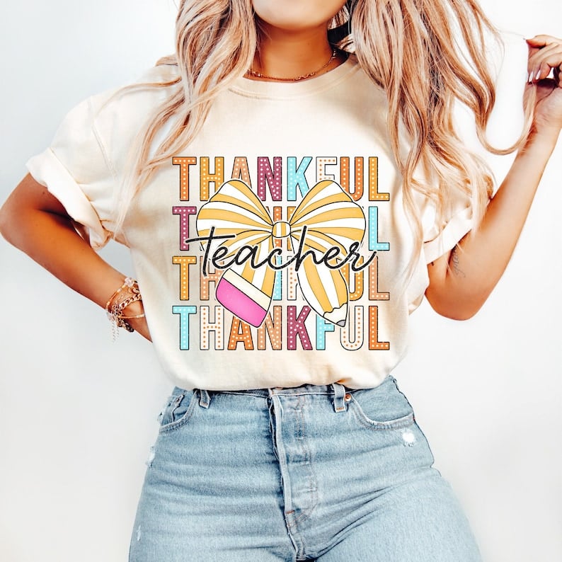 Thankful teacher stacked pencil bow 43985 DTF TRANSFER