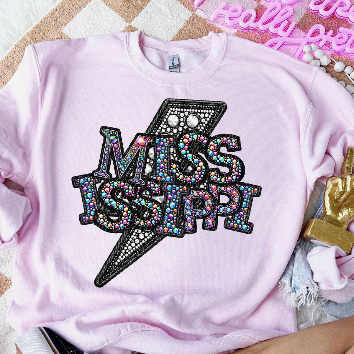 Mississippi rhinestone lightning bolt (CITY) 44062 DTF transfer
