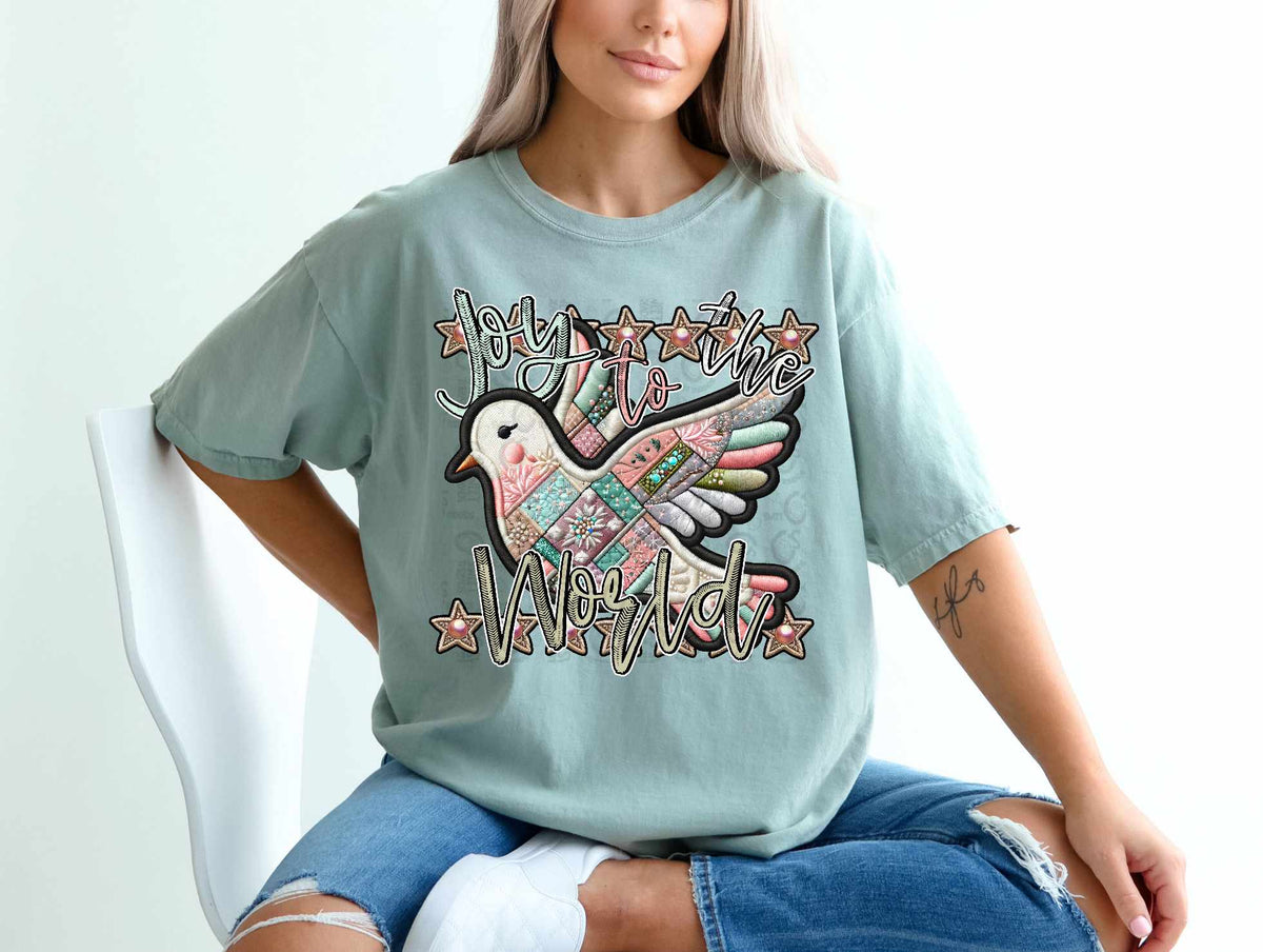 Joy to the world bird patch work DTF TRANSFER