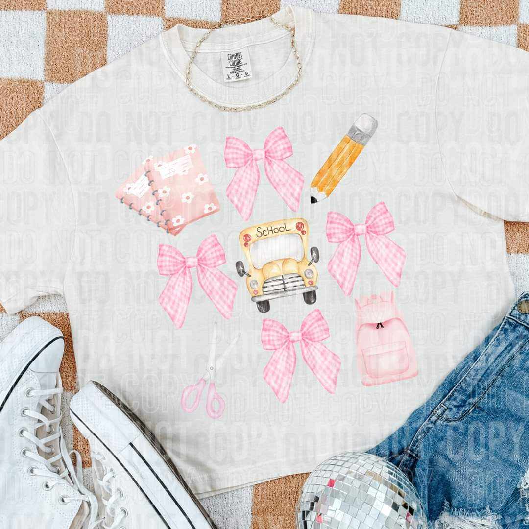 School items pink gingham bows collage (SBB) 44178 DTF transfer