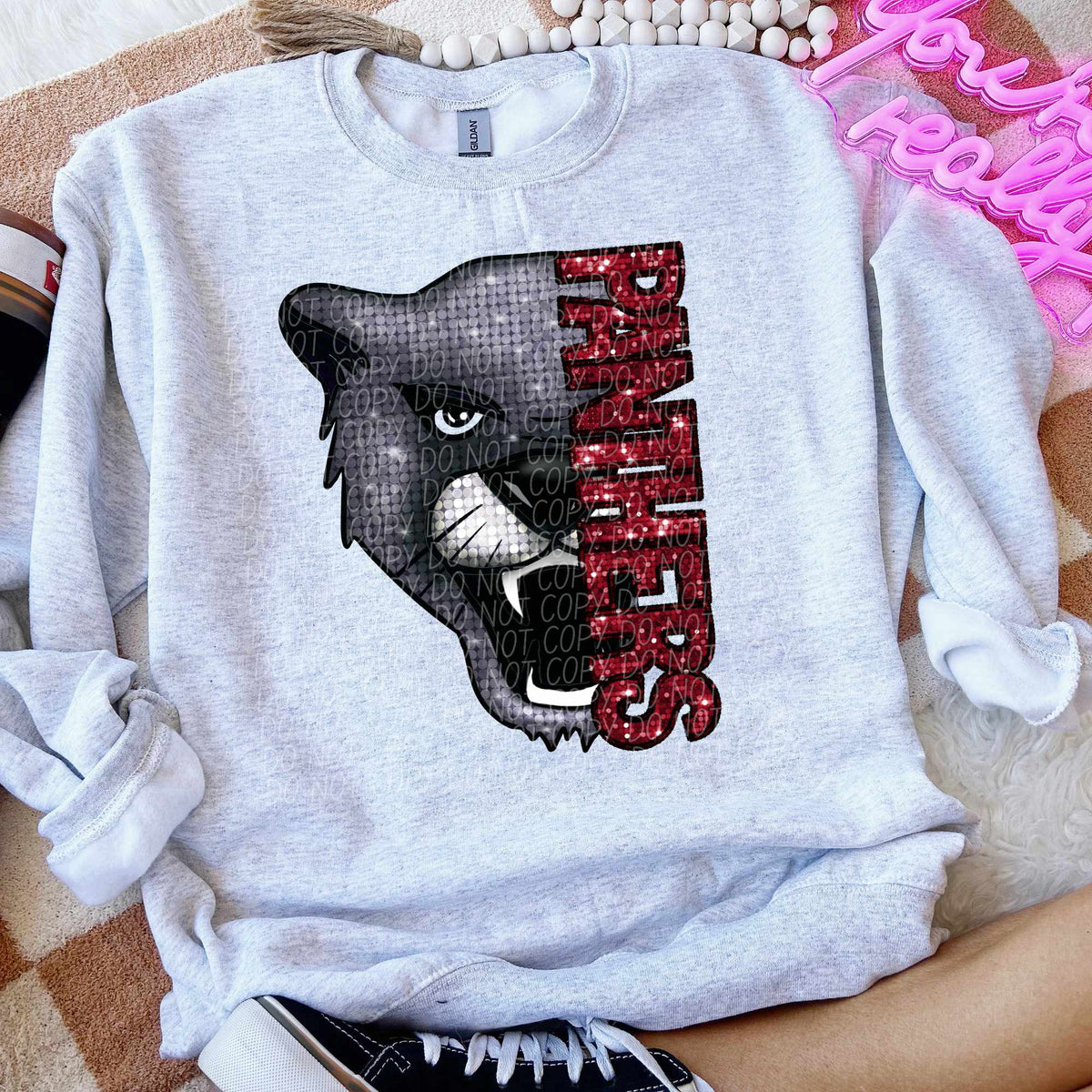 Panthers vertical sequin foky mascot (CITY) 52261 DTF transfer