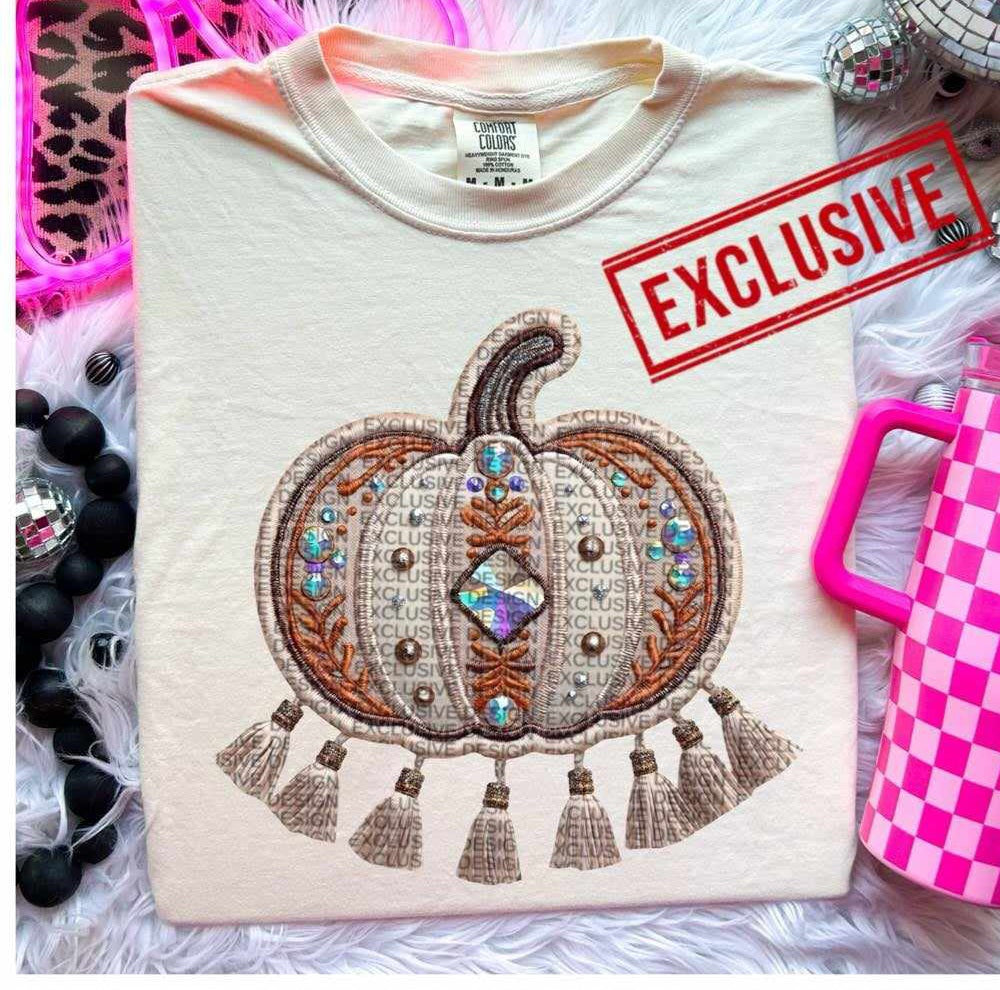 Embroidered pumpkin 8 tassels 43770 DTF transfer