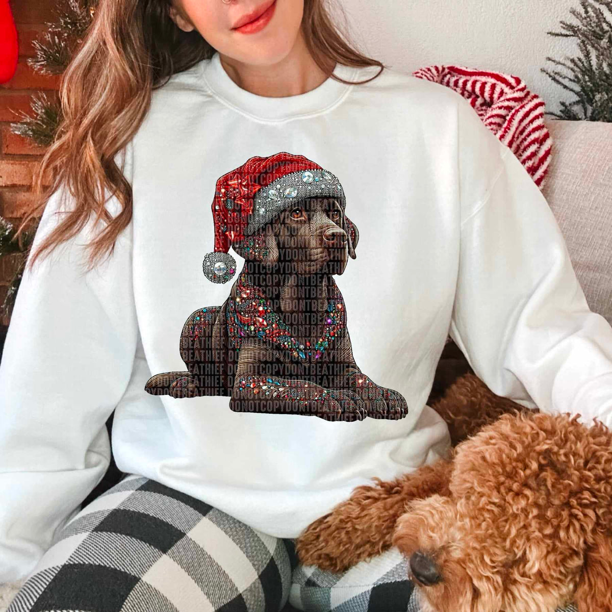 Rhinestone chocolate lab santa hat 44807 DTF transfer