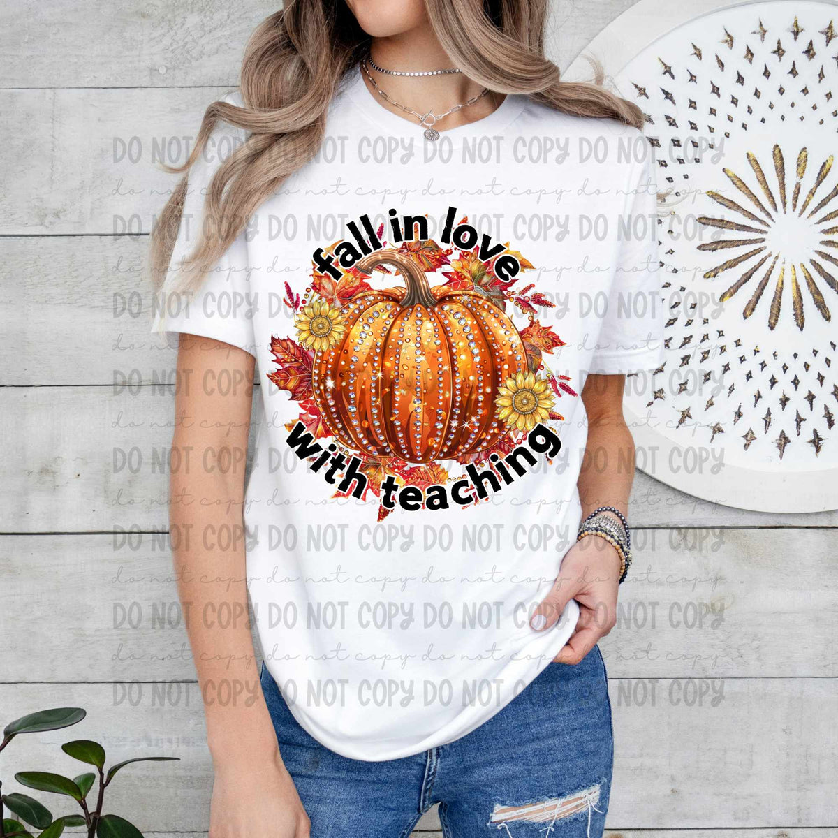 Fall in love with teaching bedazzled pumpkin 44184 DTF transfer
