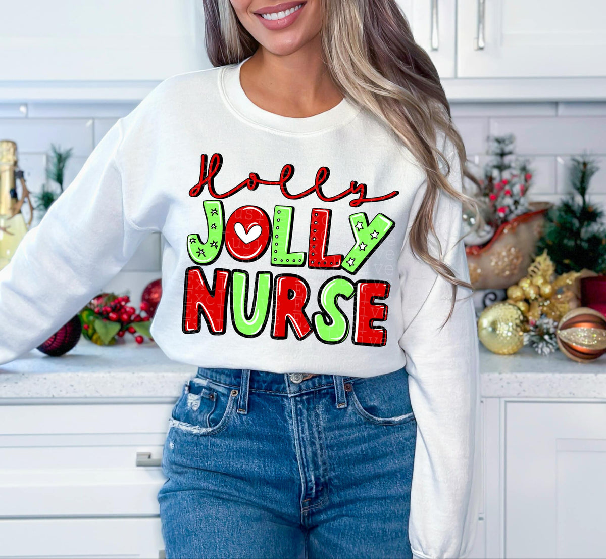 Holly jolly murse green and red EXCLUSIVE DTF transfer