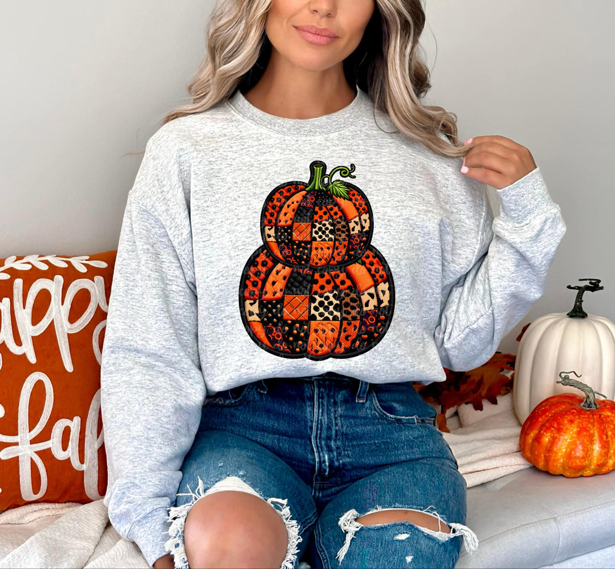 Stacked plaid patch pumpkins exclusive DTF transfer