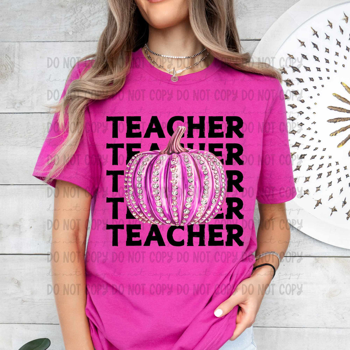 Teacher stacked with pink pumpkin 44186 DTF transfer