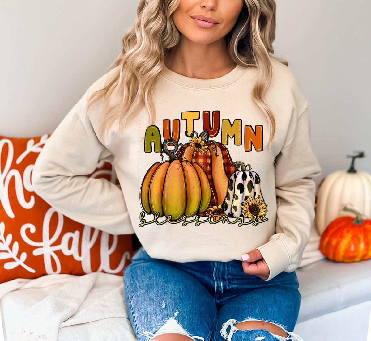 Autumn blessings trio pumpkins exclusive DTF transfer