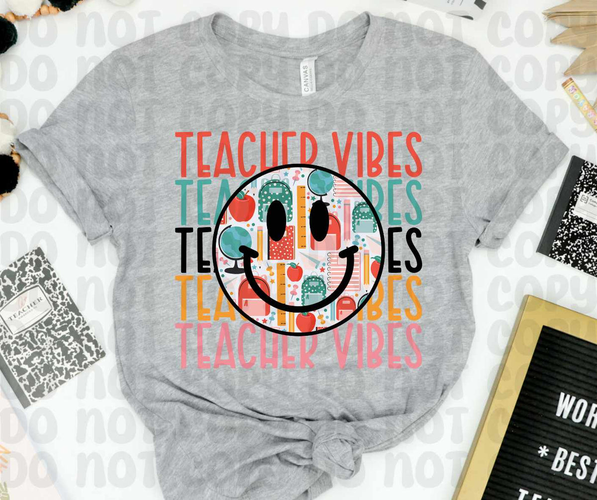 Teacher vibes stacked smiley (canvista) 43707 DTF transfer