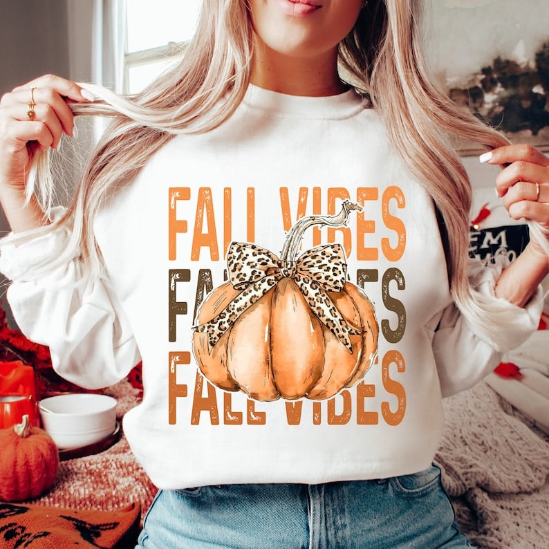 Fall vibes stacked pumpkin with leopard bow 43983 DTF TRANSFER