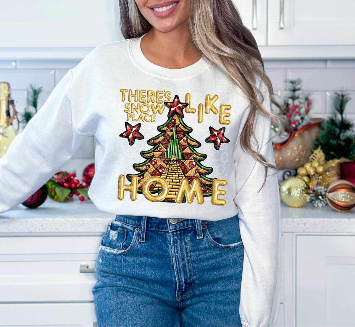 There's snow place like home patch work tree DTF TRANSFER