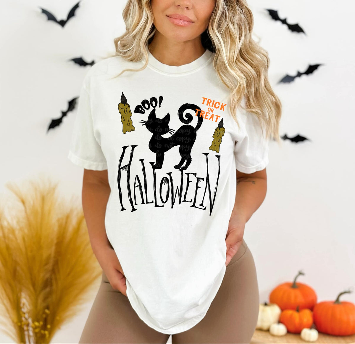Halloween boo trick or treat cat candles exclusive DTF transfer