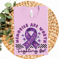 Memories are worth fighting for purple ribbon embroidery ribbon DTF TRANSFER