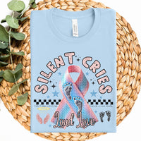 Silent fries loud love blue and pink embroidery ribbon DTF TRANSFER