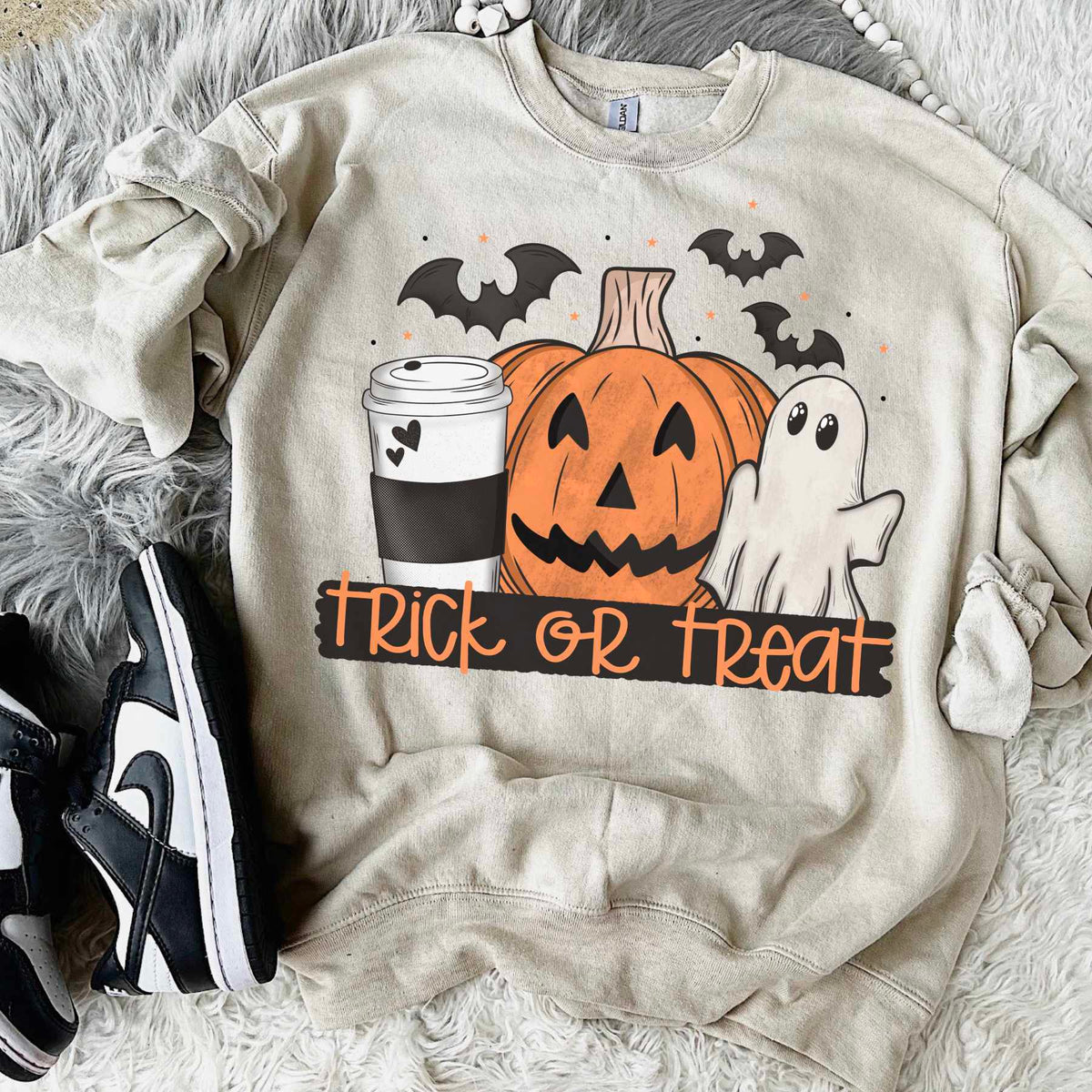 Trick or treat latte pumpkin ghost DTF transfer