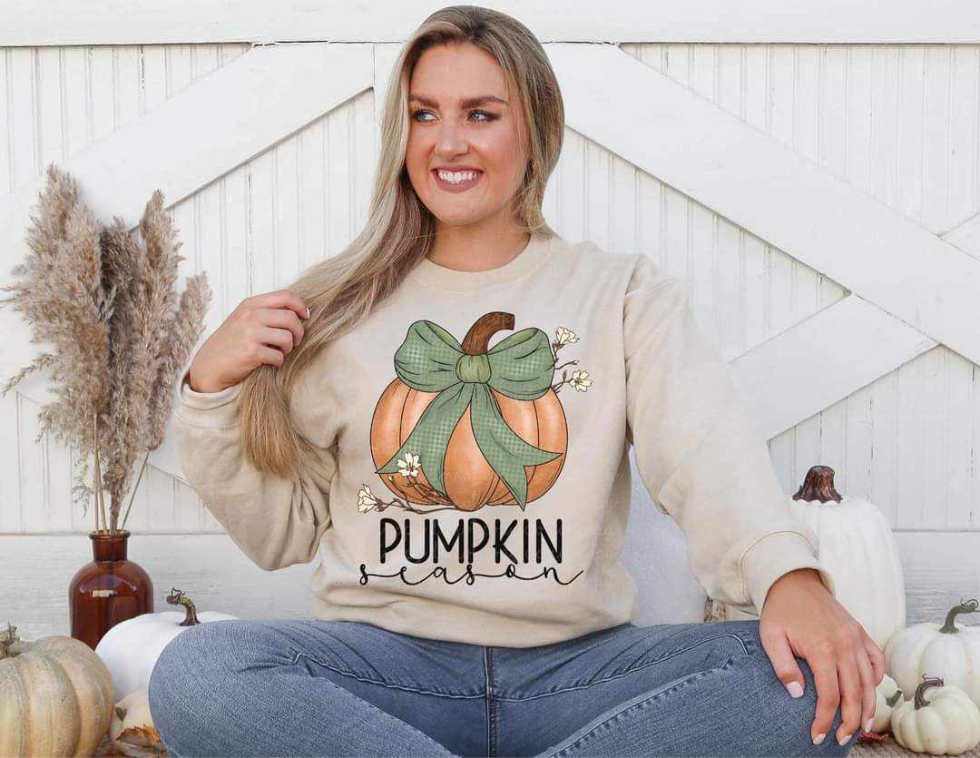 Pumpkin season pumpkin with green bow (CSC) 44190 DTF transfer