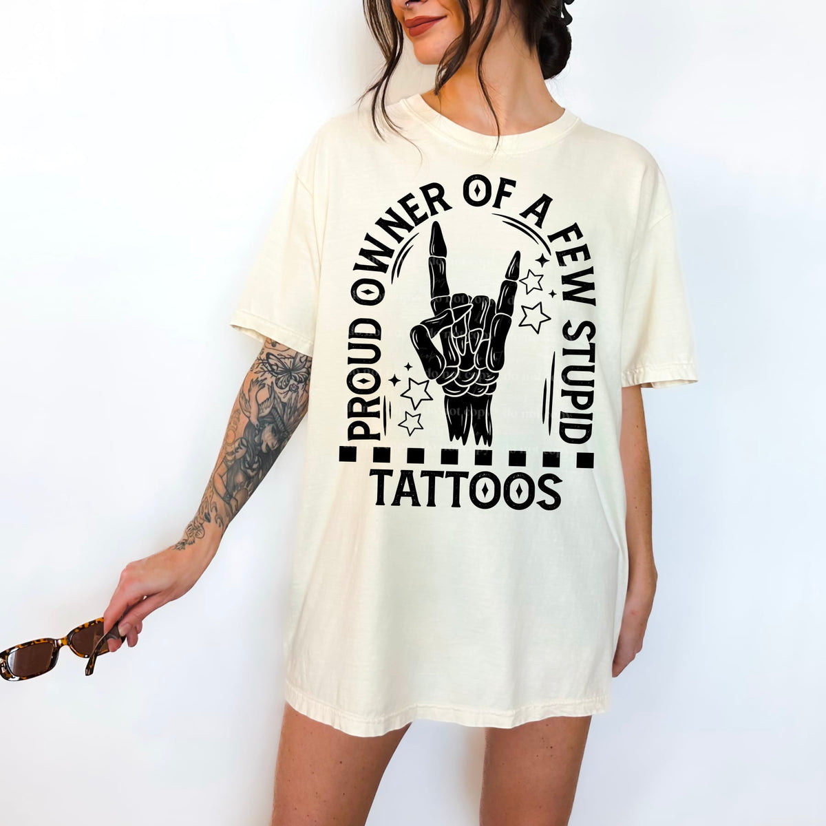 Proud owner of a few stupid tattoos BLACK (CSC) 50233 DTF transfer