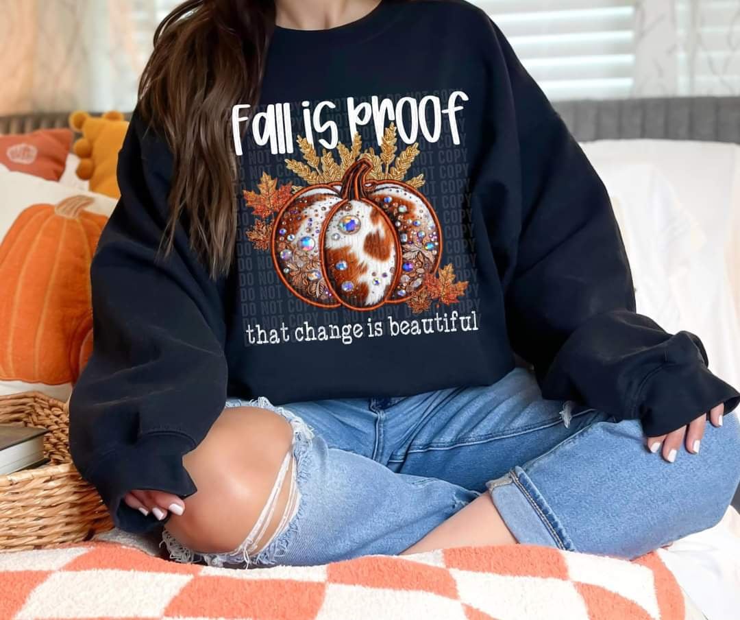 Fall is proof change is beautiful brown cow pumpkin white font (CRAFTI) 52114 DTF transfer