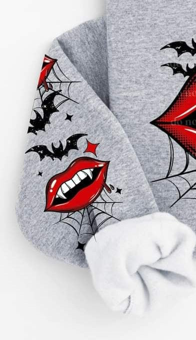 Vampire lips black webs and bats sleeve (CSC) 43949 DTF TRANSFER