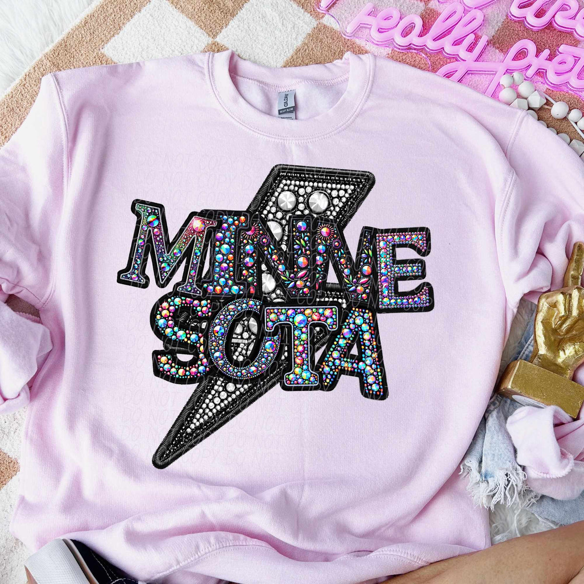 Minnesota rhinestone lightning bolt (CITY) 44060 DTF transfer